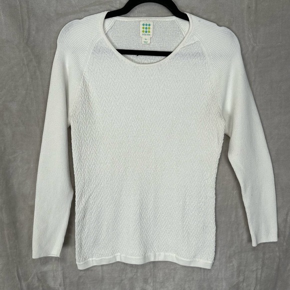 Title Nine Sweater Womens Extra Large White Chevron Knit Long Sleeve Stretch - Picture 1 of 11
